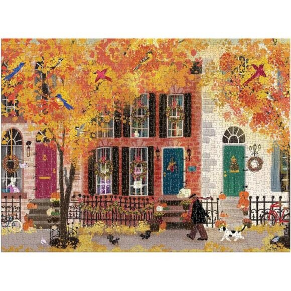 Galison Autumn in The Neighborhood 1000 Piece Puzzle from Galison - 27" x 20" - Picture 2 of 7